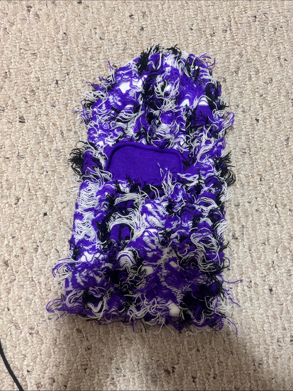 Purple, Black & White Shaggy Knit Ski Mask